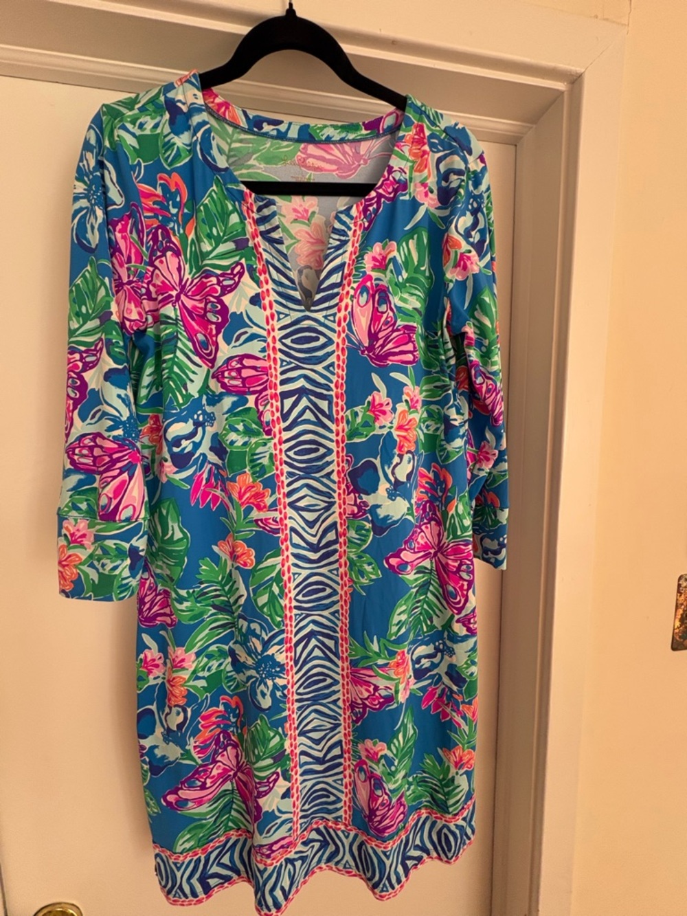 Lilly Pulitzer Butterfly Pastel Blue Floral dress with Pink and Green Accents